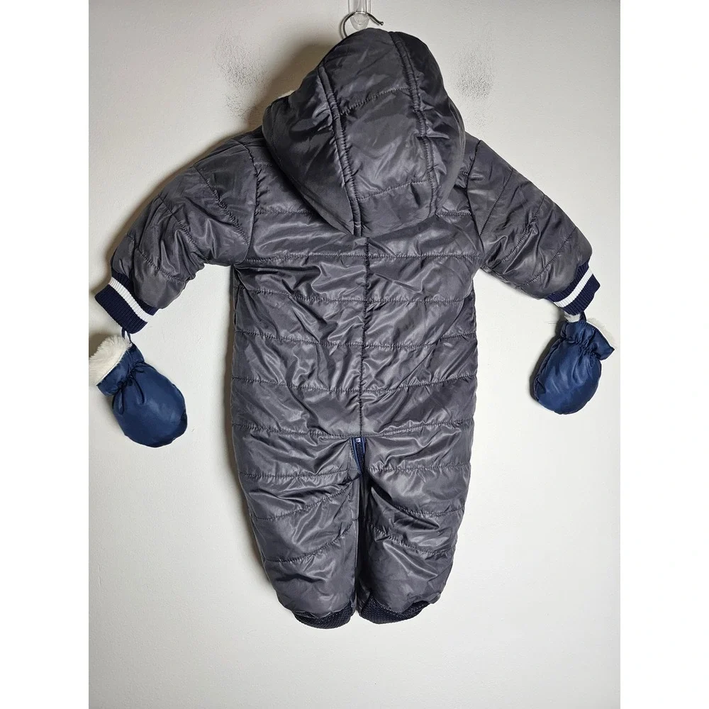 Winter Urban Republic Pram Suit Baby Boy 3M Gray Quilted Faux Fur Hooded Mittens